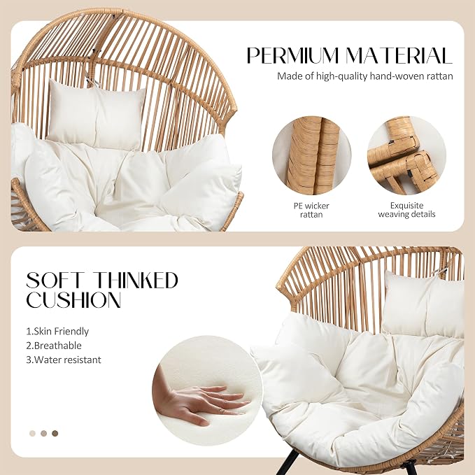 JAMFLY Egg Chair Rocking Chairs, Wicker Patio Chair Oversized Lounger Chair - Image 4
