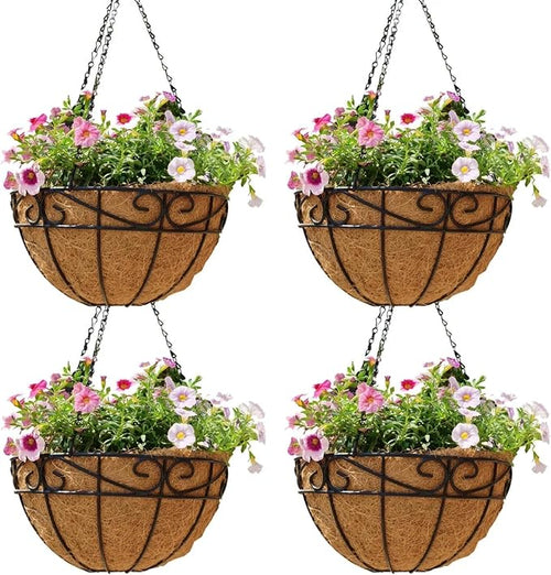 4 Pack 10 Inch Hanging Baskets for Plants Outdoor Metal Hanging Planter Hanging by Qusuxi