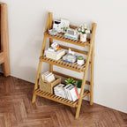 39.4" Foldable Plant Shelf Ladder Shelf, 3 Tier Bamboo Ladder Flower Pot - Image 9