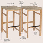 JONATHAN Y BSL1201A-SET2 Armand 30" Modern Coastal Backless Acacia Wood Outdoor - Image 4