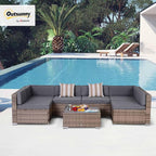 Outsunny 7 Piece Patio Furniture Set, Wicker Outdoor Sectional Sofa Set - Image 2