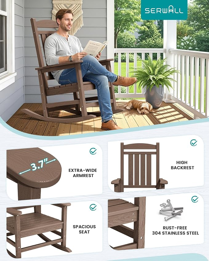 SERWALL HDPE Outdoor Rocking Chair Set of 4, Patio Rocking Chairs, All-Weather - Image 5