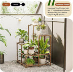 Bamworld Plant Stand Indoor Outdoor Corner Shelf Plant Holder 4-Pot Flower - Image 3