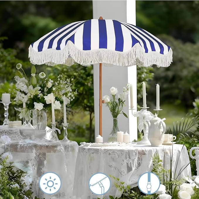AMMSUN Boho Fringe Umbrella Outdoor Patio, 6.5ft UPF50+ Picnic Umbrella - Image 6