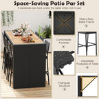 Tangkula 7 Piece Patio Wicker Bar Set, Patiojoy Outdoor Acacia Wood Bar Height - Image 7
