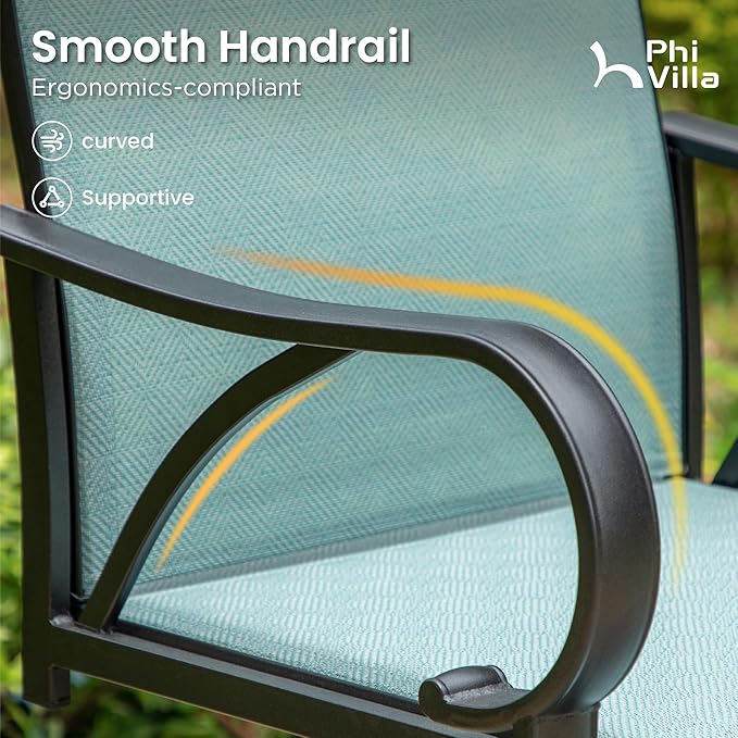 PHI VILLA Outdoor Patio Swivel Bar Set of 3, Jacquard Lake Blue Textilene - Image 7