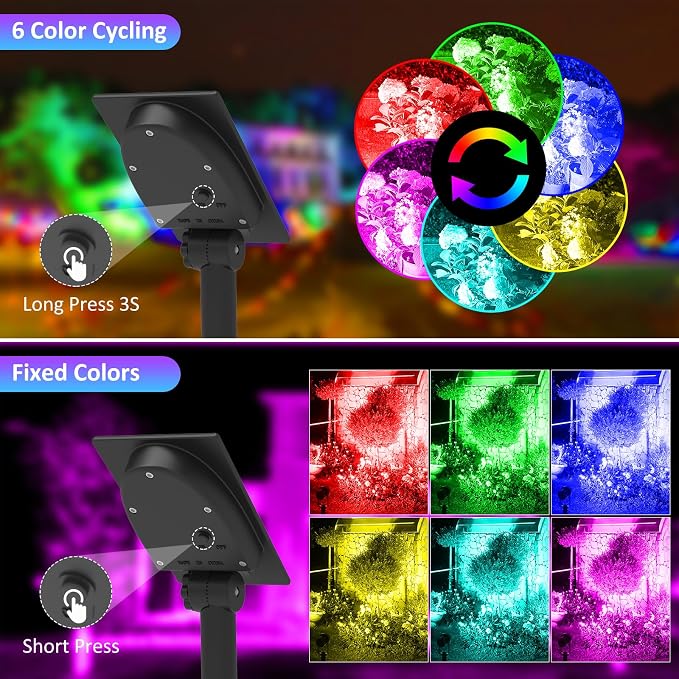 T-SUNUS RGB Solar Landscape Spotlights Christmas, Color Changing Spot Light - Image 2