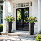Kante 29 Inch Tall Planter Set of 2, Round Spiral Textured Flower Pots - Image 4