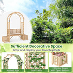 Giantex Outdoor Bench with Garden Arch & Planters, Wooden Pergola Archway - Image 7
