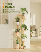 Bamworld Bamboo Plant Stand Indoor 6 Tiered Plant Shelf Outdoor Corner Plant - Image 4