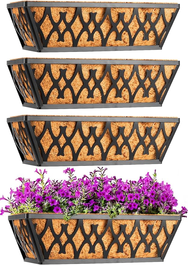 4 Pack 14 Inch Window Boxes Planters Railing Planter Box by KarlliuHOMEGARDEN