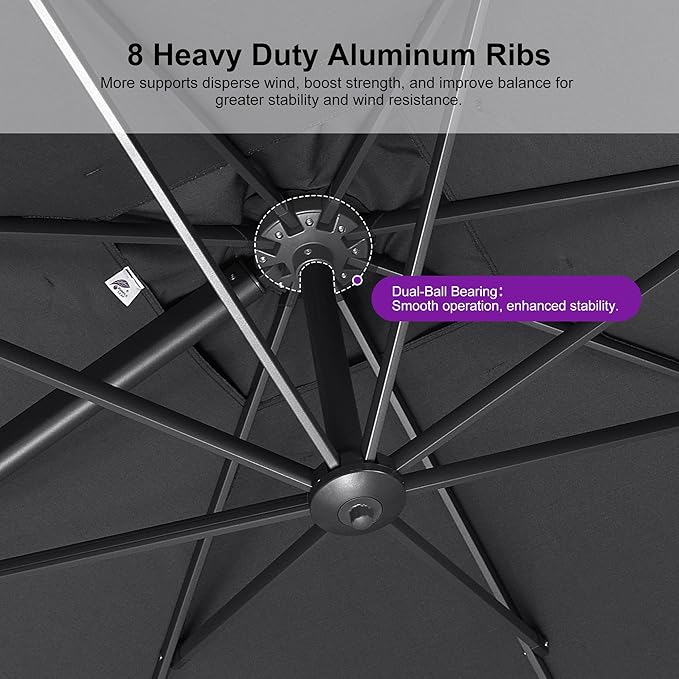 PURPLE LEAF Patio Umbrella 9' X 9' Rectangle Cantilever Umbrella Large Aluminum - Image 4