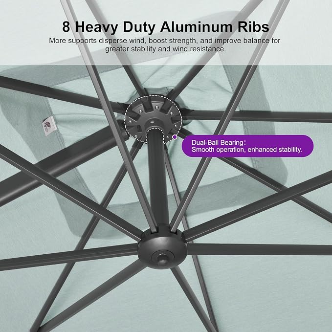 PURPLE LEAF Patio Umbrella 9' X 9' Rectangle Cantilever Umbrella Large Aluminum - Image 4