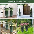 Set of 2 Lightweight Ceramic-Look Tall Planter, 21 inch Large Plastic Planter - Image 6