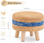 Handwoven Round Ottoman, Natural Water Hyacinth Outdoor Patio Pouf Seagrass Low - Image 3