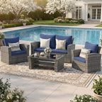Wisteria Lane 4 Piece Patio Furniture Set, Wicker Outdoor Patio Conversation by WisteriaLane