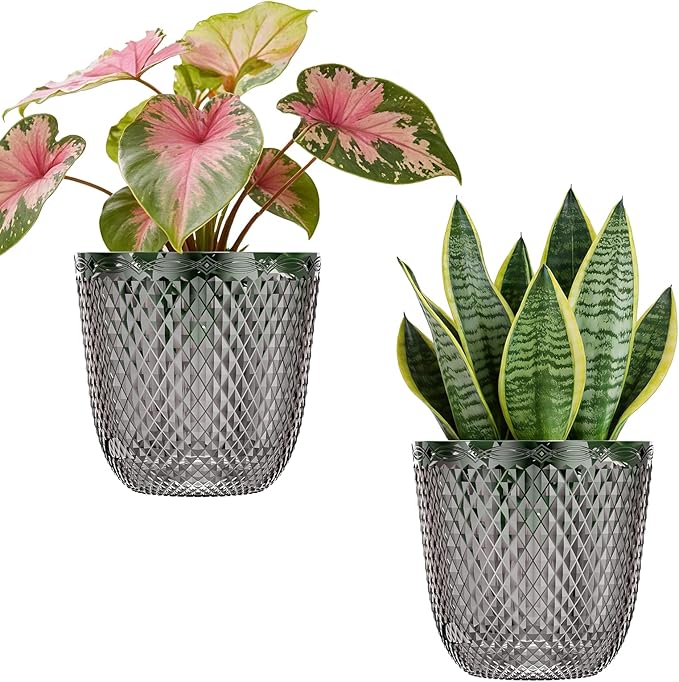 QCQHDU 2 Pack Self Watering Pots, 7.2 Inch Flower Pots by QCQHDU