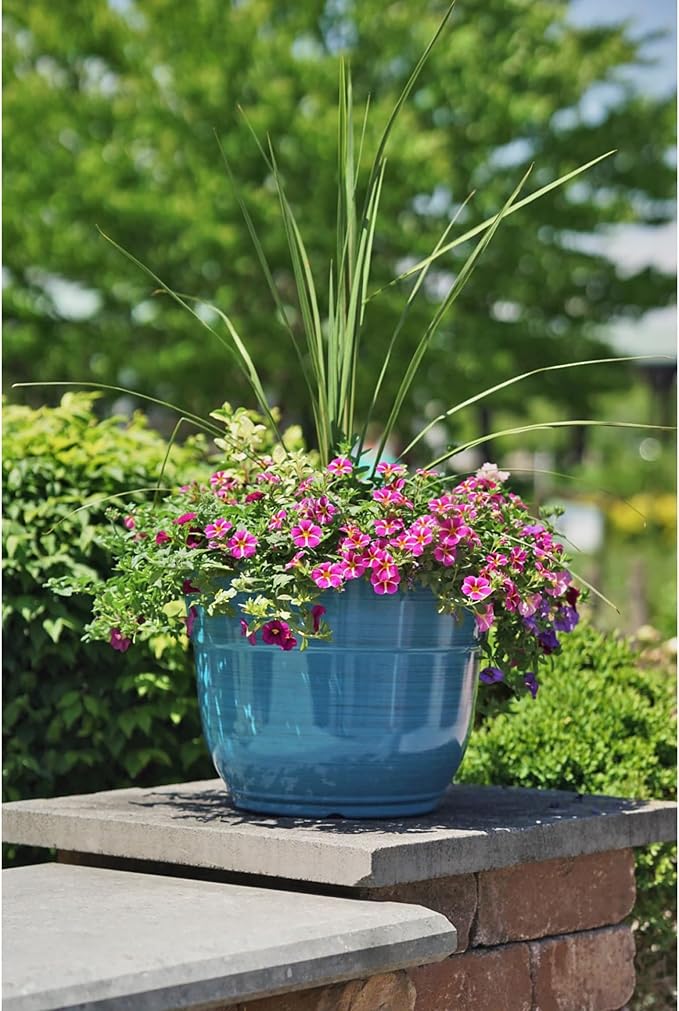 Garden Elements Indoor/Outdoor Glazed Brushed Happy Plastic Planter, Dark Blue - Image 4