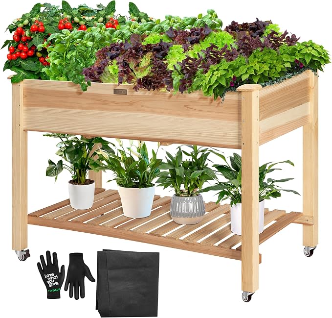 VIVOSUN Elevated Wooden Raised Garden Bed, Mobile Outdoor Planter Box by VIVOSUN