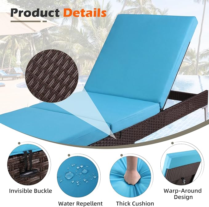 HOMREST Outdoor Lounge Chairs Set of 2, Patio Wicker Chaise Lounge - Image 4