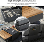 homary Outdoor Conversation Sets, 6 Piece Aluminum & Teak Patio Sectional Sofa - Image 3