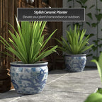 Red Lantern 14" Dragon Blue & White Porcelain Fishbowl Planter or Cachepot - Image 2