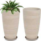 Set of 2 Tall Planter, 21 inch Large Plastic Planter by Neoaider
