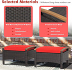 Tangkula 2 Piece Patio Rattan Ottomans, Outdoor Wicker Footstool w/Acacia Wood - Image 5