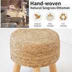 Round Ottoman Natural Seagrass Footstool, Round Footstool - Image 7