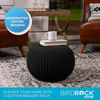 BIRDROCK HOME Round Pouf Ottoman | Cotton Braided Foot Stool - Image 5