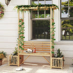 Giantex Outdoor Bench with Garden Arbor & 2 Planter Boxes, Wooden Trellis - Image 2