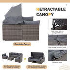 Vicluke 6 Pieces Patio Furniture Sets Outdoor Sectional Sofa Set Rattan Daybed - Image 5