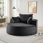 Oversized Round Chaise Longue Chair Indoor, Modern 55-inch Upholstered Chenille - Image 3