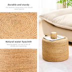 Handwoven Water Hyacinth Ottoman Pouf, Round Outdoor Footstool - Image 5