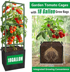 3 Set Square Tomato Cages with 18 Gallon Grow Bags, Plant Support Tower Stakes - Image 2