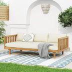 Merax Solid Acacia Wood Couch Chaise Lounge Chair Indoor, 3 Seater Daybed Sofa - Image 5