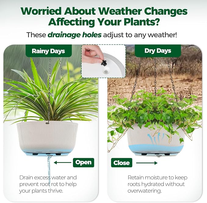 T4U 10 Inch Hanging Planters for Indoor Plants, 2 Pack White Self Watering - Image 5