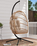 SWITTE Egg Chair Outdoor with Stand, Indoor Wicker Hanging Egg Swing Chair with - Image 9