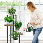 5 Tier Wood Tall Plant Stand Metal Rack Indoor, Round Planter Shelf Display - Image 7
