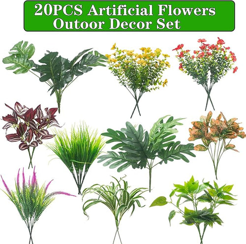 20PCS Fake Flowers UV Resistant Artificial Plants & Faux Shrubs - Image 2