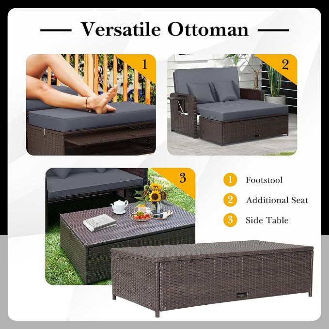 HAPPYGRILL Patio Rattan Wicker Daybed - Image 3