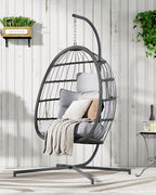 FREDEES Egg Swing Chair with Stand, Outdoor Hanging Egg Chair with Cushion by FREDEES