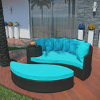 Modway Taiji Wicker Rattan Outdoor Patio Sectional Daybed in Espresso Turquoise by Modway