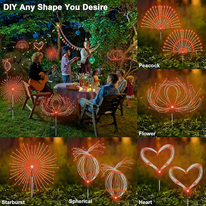 Solar Garden Lights Outdoor, 2 Pack 120 LED Twinkling Firework Lights Decorative - Image 4