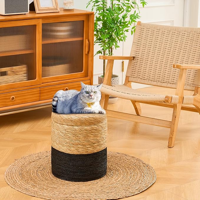 Wimarsbon Storage Pouf Ottoman, Hand Weaving Natural Straw Foot Stool, Bohemian - Image 2