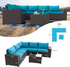 Kullavik Outdoor Patio Furniture Set 6 Pieces Sectional Rattan Sofa Set Brown - Image 5
