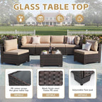 LEVELEVE 7 Pieces Outdoor Patio Furniture Sets, Rattan Conversation Sectional - Image 5