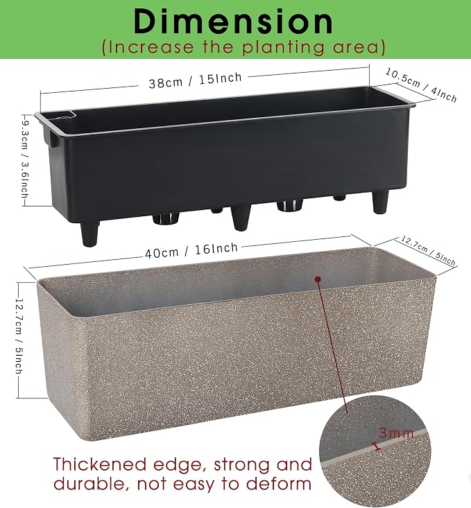 GardenBasix Elongated Self Watering Planter Pots 2-Pack Window Box 5.5 x 16 - Image 6