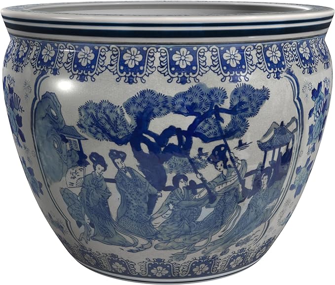Red Lantern 14" Ladies Blue & White Porcelain Fishbowl by RedLantern