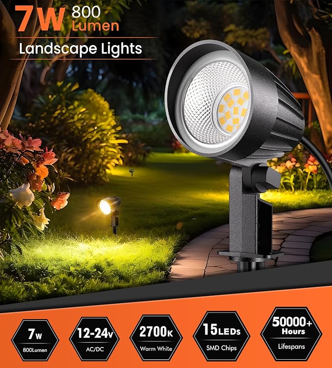 MEIKEE 7W Low Voltage LED Landscape Lights 800LM 12V Outdoor Landscape Lighting - Image 2